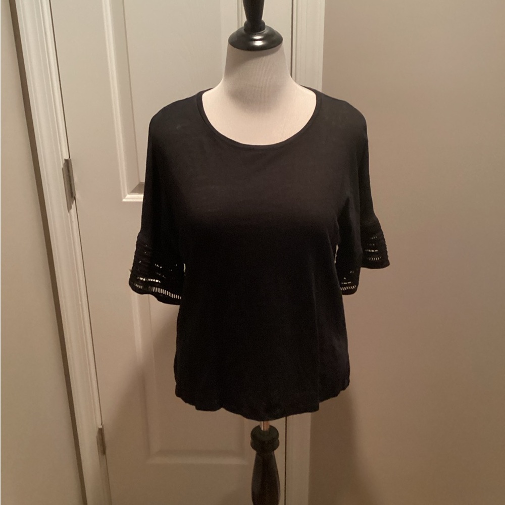 Chicos Black Linen Knit Top